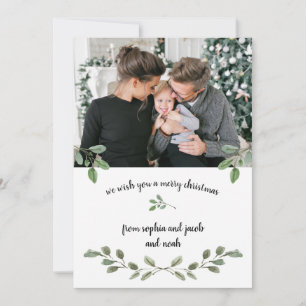 Christmas Greenery   Simple Watercolor Multi Photo Holiday Card