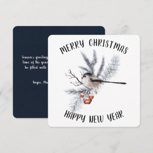 Christmas Greenery, Snow, Bird Minimalist Holiday Card