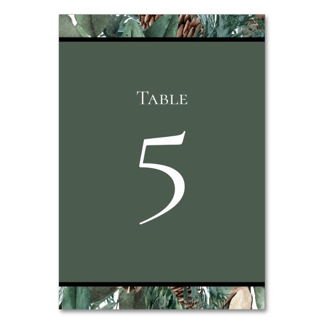 Christmas Greenery Table Number Card (Front)