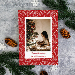 Christmas Greenery Vertical Single Photo (Red) Holiday Card