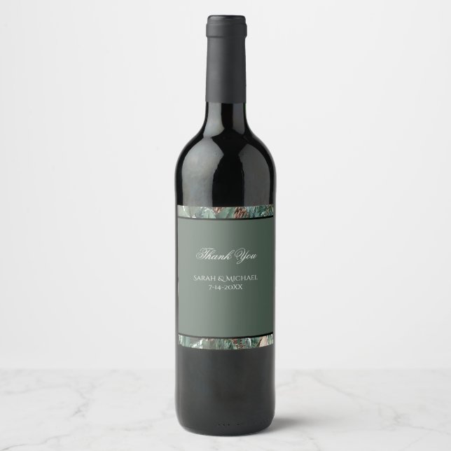 Christmas Greenery Wedding Wine Label (Front)