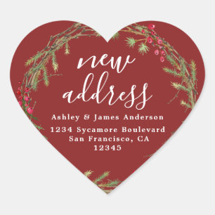 Christmas Greenery We've Moved New Address  Heart Sticker