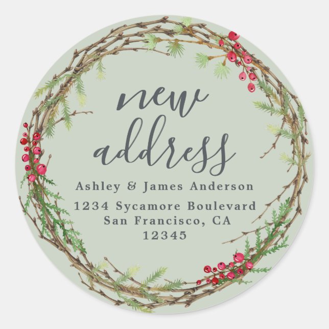 Christmas Greenery We've Moved New Address label (Front)