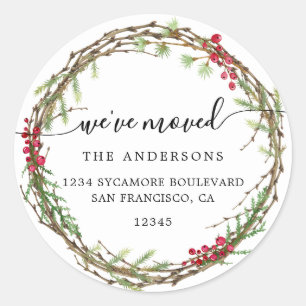 Christmas Greenery We've Moved New Address label