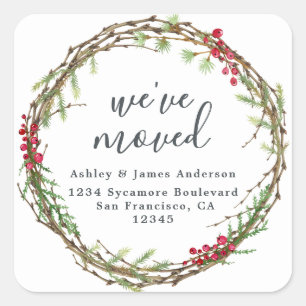 Christmas Greenery We've Moved New Address label