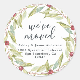 Christmas Greenery We've Moved New Address label