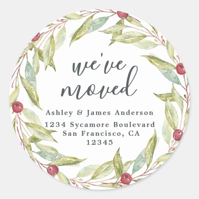 Christmas Greenery We've Moved New Address label (Front)