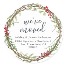 Christmas Greenery We've Moved New Address label