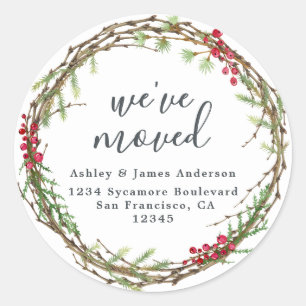 Christmas Greenery We've Moved New Address label