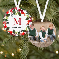 Christmas Greenery Wreath Family Monogram Photo