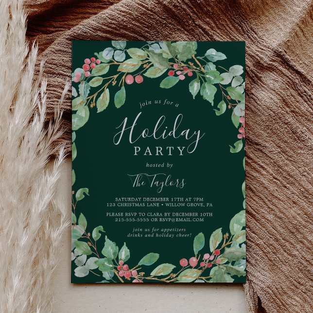 Christmas Greenery Wreath Holiday Party Invitation (Creator Uploaded)
