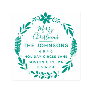 Christmas Greenery Wreath Return Address Self-inking Stamp