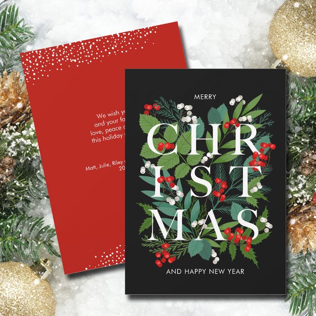 Christmas Greens and Berries Holiday Card (Christmas Greens and Berries Flat Holiday Greeting Cards)