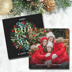 Christmas Greens and Berries Photo Holiday Card