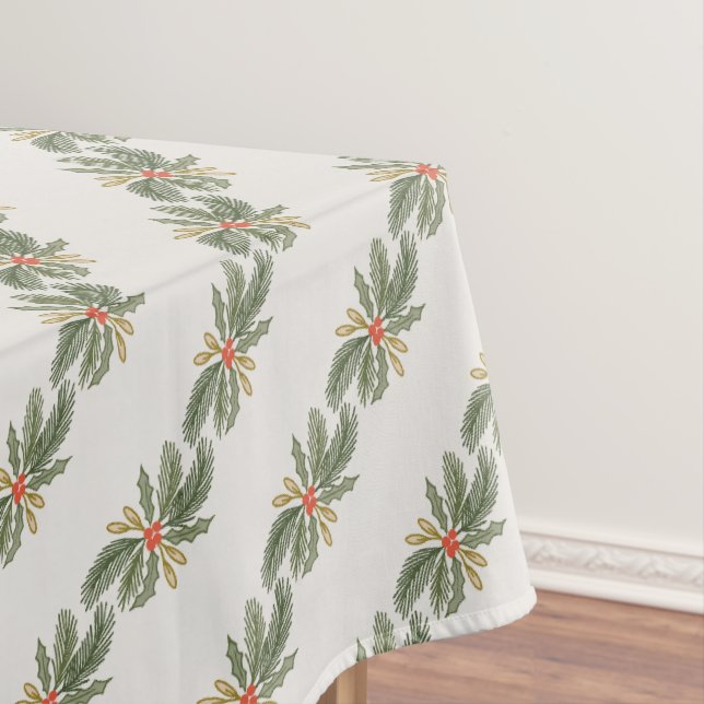Christmas Greens, Holly and Pine design Tablecloth (In Situ)