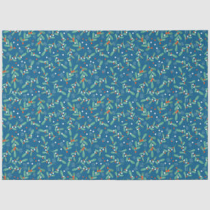 Christmas Greens with Holly Berries Blue Red White Tissue Paper