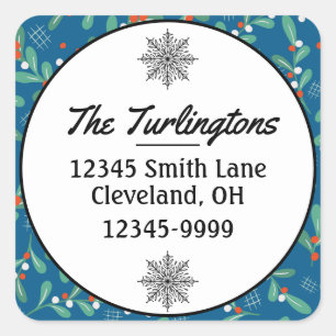 Christmas Greens with Holly Berries Return Address Square Sticker