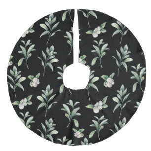 Christmas Greens with White Berries Faux Linen Tree Skirt