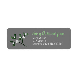 Christmas Greens with White Berries on Grey Return Address Label