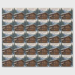 Christmas Greeting Alpine Winter Chalet Snowy  Wrapping Paper