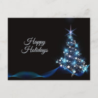 Christmas Greeting Blue Shiny Tree Black Elegant