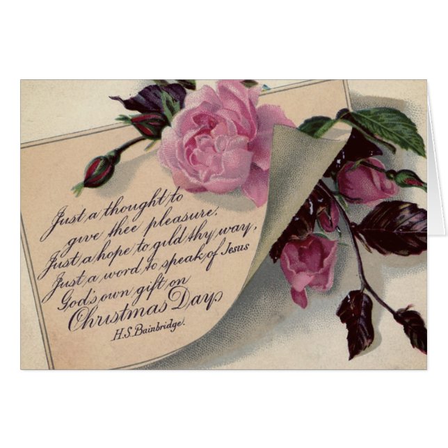 Christmas  Greeting Card Vintage Rose (Front Horizontal)