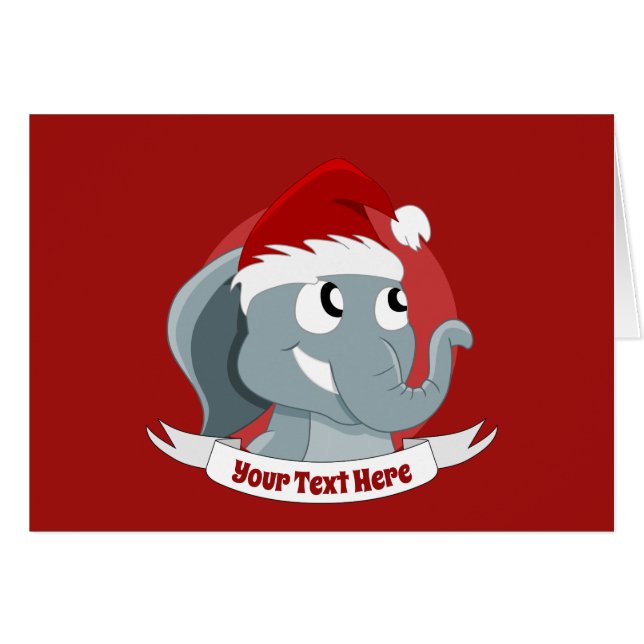 Christmas greeting card with a cute elephant (Front Horizontal)