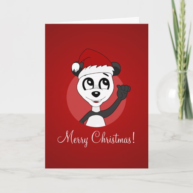 Christmas greeting card with cartoon panda bear (Front)