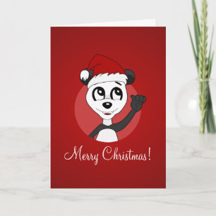Christmas greeting card with cartoon panda bear