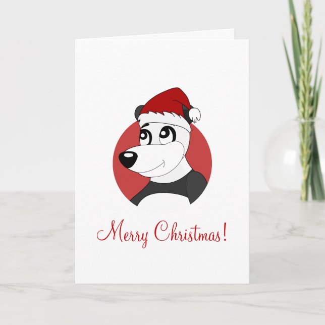 Christmas greeting card with cartoon panda bear (Front)