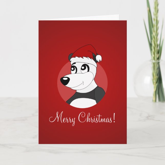 Christmas greeting card with cartoon panda bear (Front)