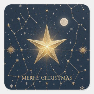 Christmas Greeting Celestial Midnight Star Moon Square Sticker