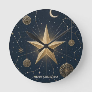 Christmas Greeting Celestial Starry Night Moon Round Clock