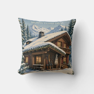 Christmas Greeting Cozy Alpine Chalet Snowy winter Cushion