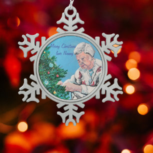 Christmas greeting from NANNY/GRAMMY Handpainted Snowflake Pewter Christmas Ornament