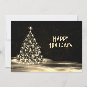 Christmas Greeting Golden Tree Winter Holiday Card
