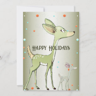 Christmas Greeting Green Deers Holidays Cute Holiday Card