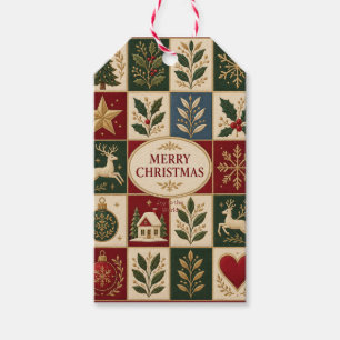Christmas Greeting ,Handmade Heirloom Quilt Design Gift Tags