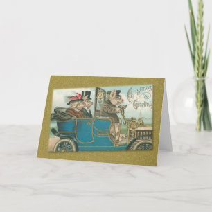 Christmas Greeting Pigs Holiday Card