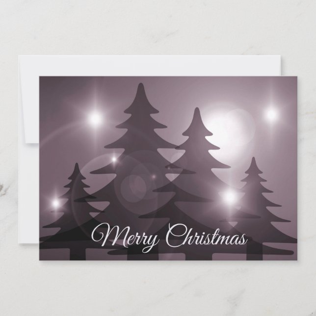 Christmas Greeting Pink Trees Purple Winter  Holiday Card (Front)