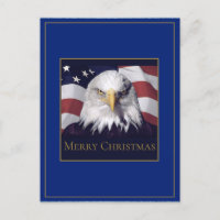 Christmas Greeting Postcard American Flag & Eagle
