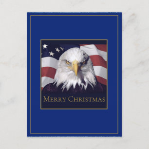 Christmas Greeting Postcard American Flag & Eagle