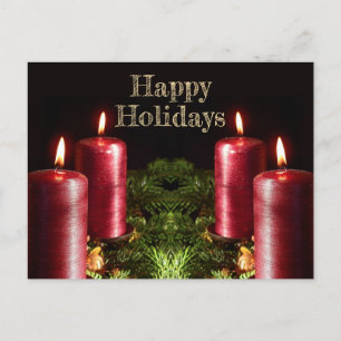 Christmas Greeting Red Candles Winter Holidays Postcard