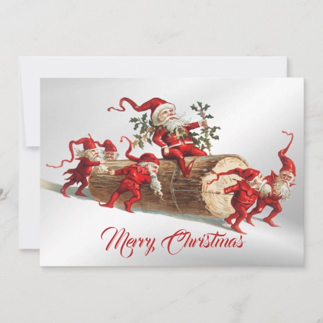 Christmas Greeting Red Elves Winter Elegant Holiday Card (Front)