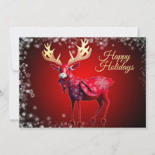 Christmas Greeting Red Reindeer Holidays Cute Holiday Card