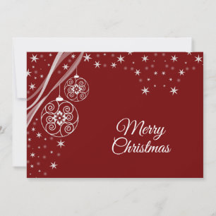 Christmas Greeting White Ornaments Stars Red Holiday Card