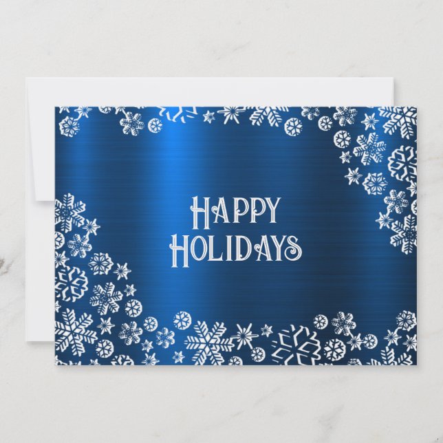 Christmas Greeting White Snowflakes Navy Blue Holiday Card (Front)
