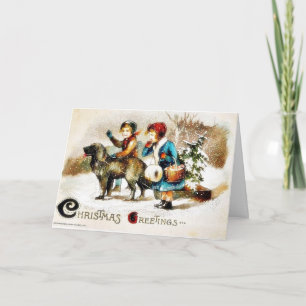 Christmas greeting with a boy and a girl going wit holiday card