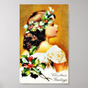 Christmas greeting with a girl poster