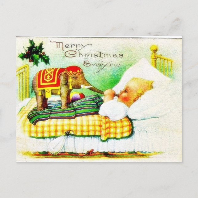 Christmas greeting with an elephant wishes a baby holiday postcard (Front)